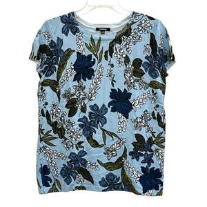Premise Floral Nature Short Sleeve Knit Top Sweater Light Robins Egg Blue M EUC!